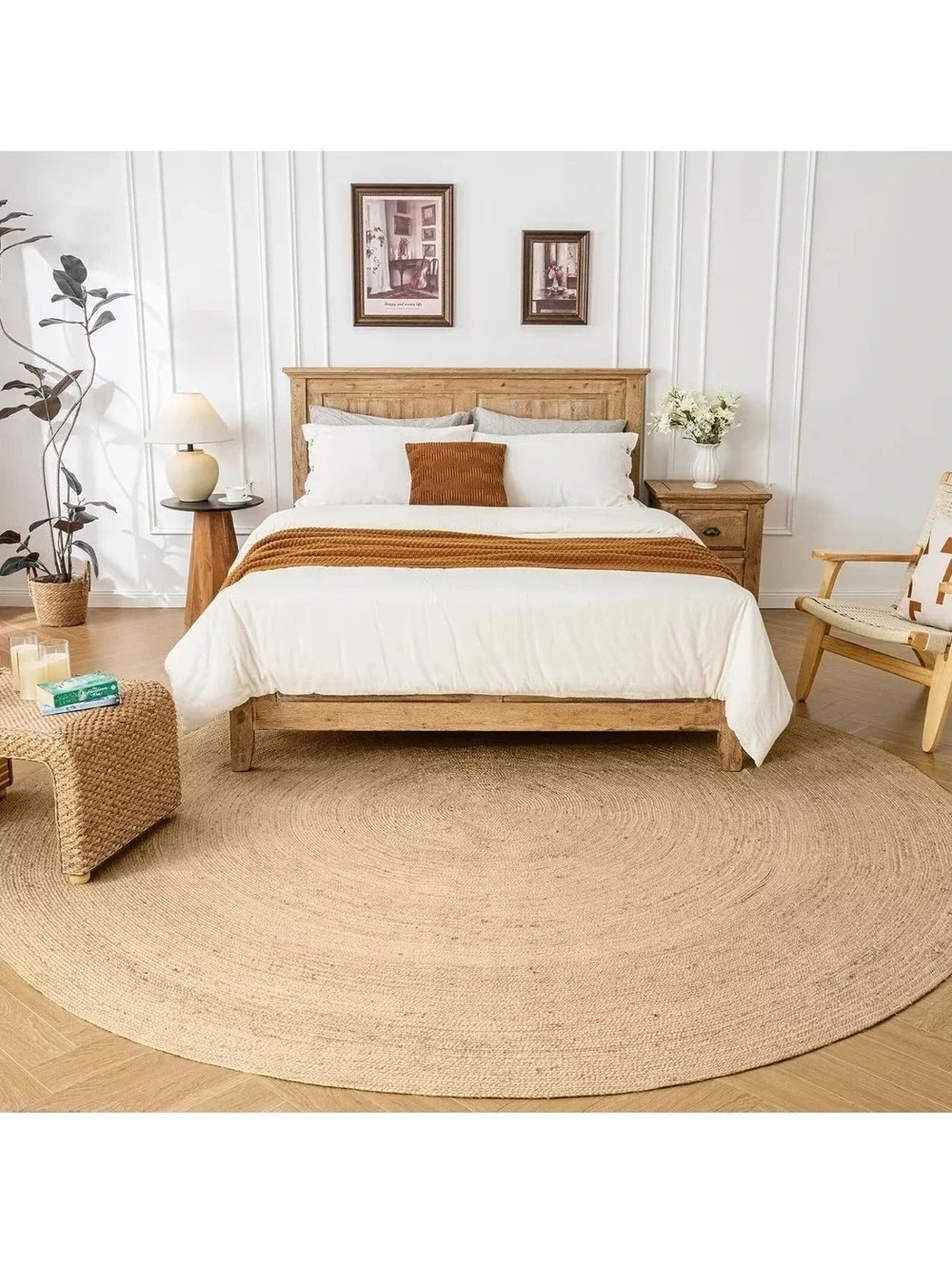 Round 7 Ft Rug, Chunky Hand Braided Rug, Farmhouse  Home Decor_Natural Color
